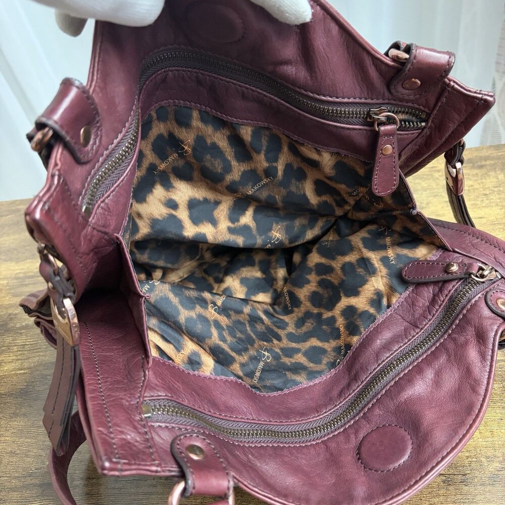 B. Makowsky Burgundy Soft Genuine Leather Shoulder Handbag Hobo Boho Bag Purse - Picture 7 of 13